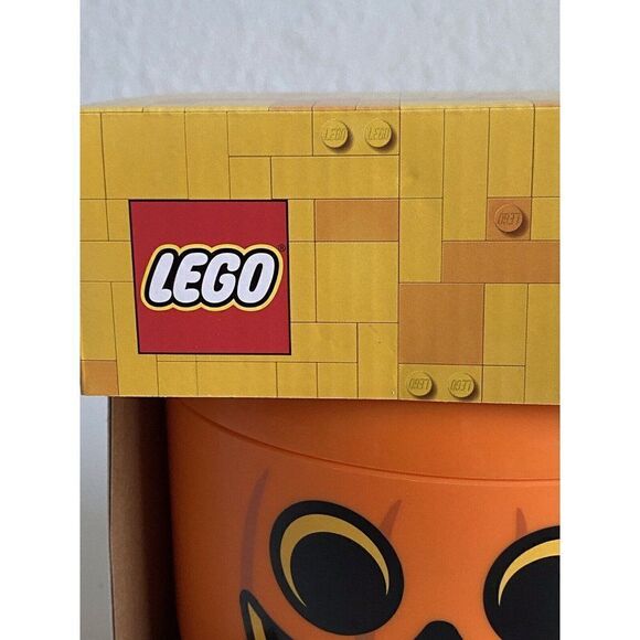 Lego Storage Head Container Pumpkin Halloween Jack O Lantern Orange SMALL NEW - Picture 3 of 9